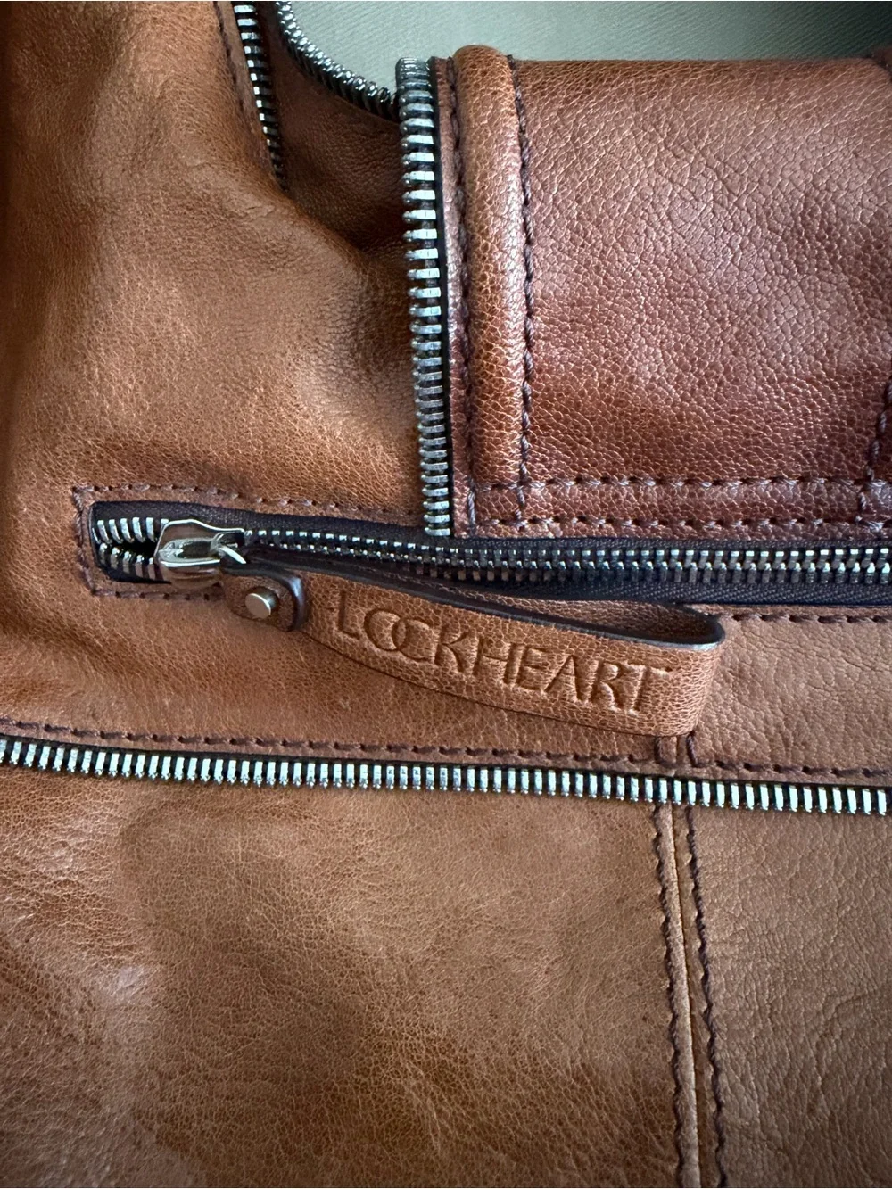 LOCKHEART Camel Colot Leather Satchel Handbag